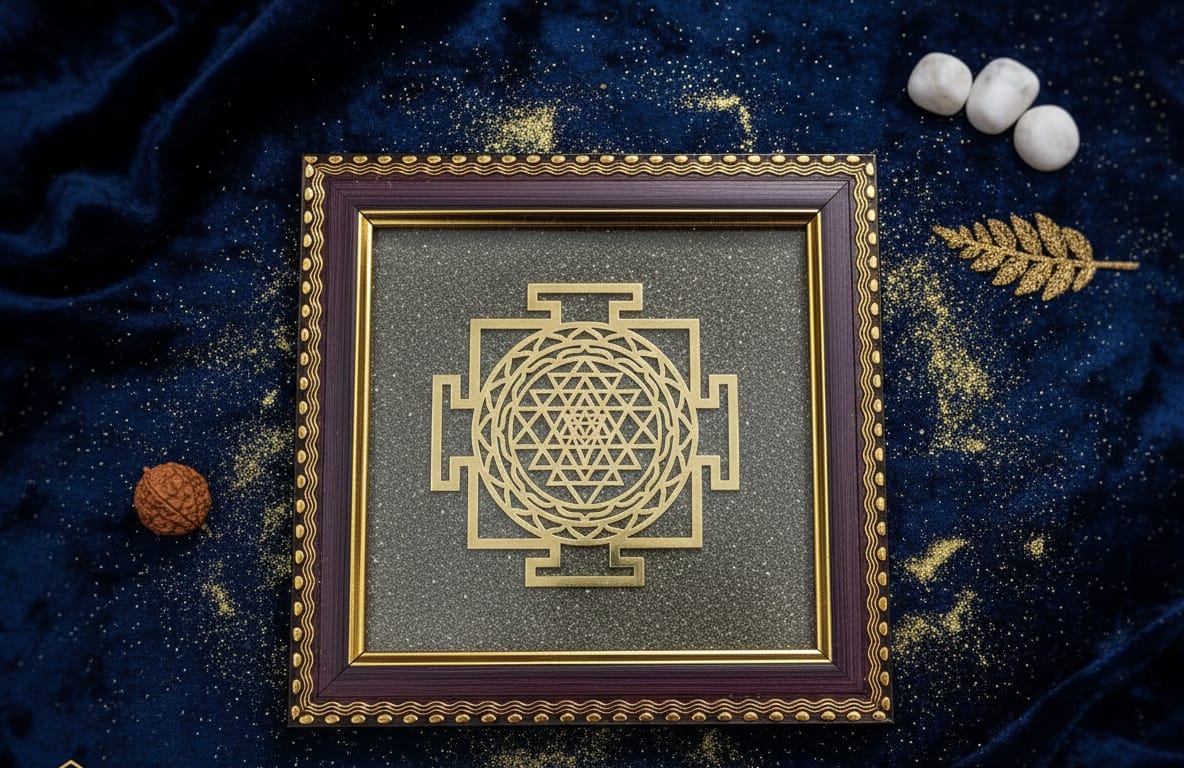 Pyrite Stone Frame with Shree Yantra to Attract Money