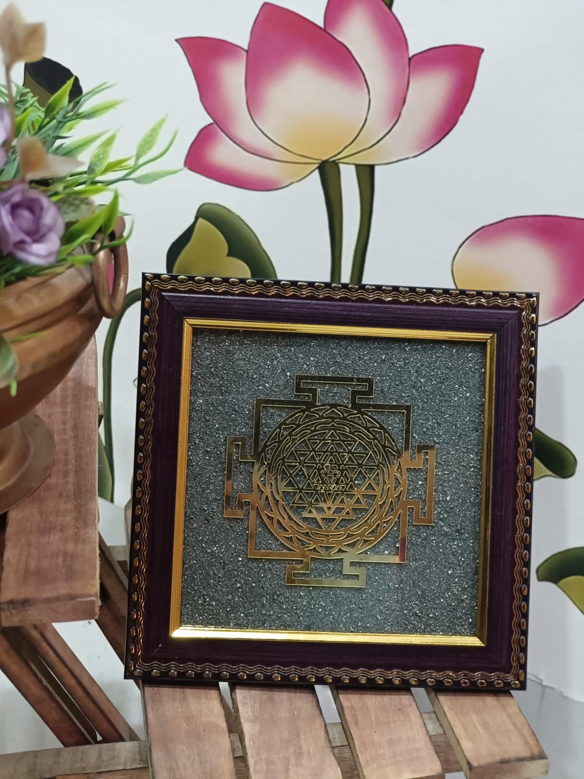 Pyrite Stone Frame with Shree Yantra to Attract Money